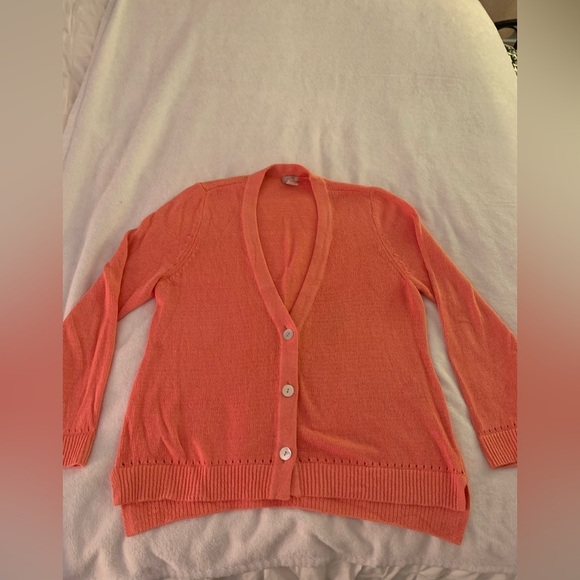 Chicos Linen/Cotton Button-Up Cardigan Sweater size L in Sienna Rose - Picture 9 of 16